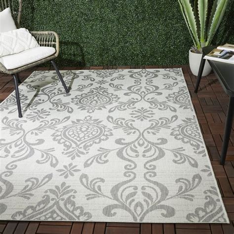 Charlton Home Tapis Int Rieur Ext Rieur Motif Floral Gris Clair