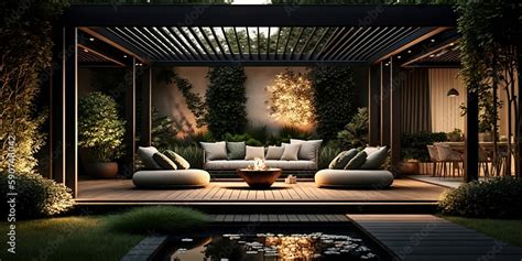 Interior Design Of A Lavish Side Outside Garden At Morning With A Teak