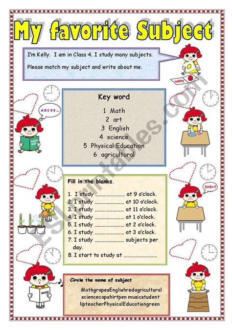 My Favorite Subject Esl Worksheet By Saifonduan