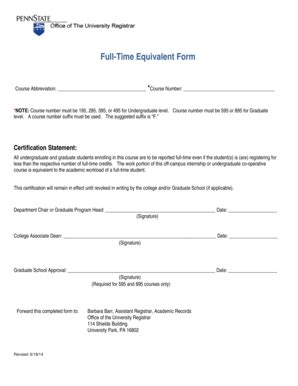 Fillable Online Registrar Psu Full Time Equivalent Form Office Of The