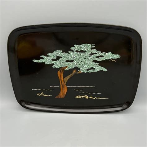 Couroc Cypress Tree Tray 125 X 95 Mid Century Etsy