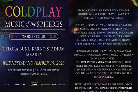 Diduga Bocor Harga Dan Seat Plan Konser Coldplay Di Jakarta Promotor