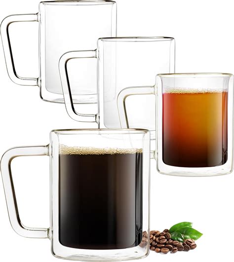 Eparé 16 Oz Glass Coffee Mugs Set Of 4 Clear Double Wall Glasses Insulated