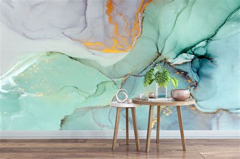 Aqua Marble Removable Wallpaper Marble Wall Poster Decor Etsy