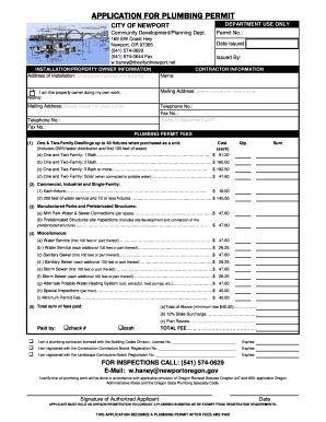 Fillable Online Newportoregon Application For Plumbing Permit City Of