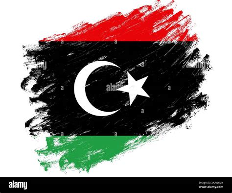 Libya flag painted on a grunge brush stroke white background Stock ...