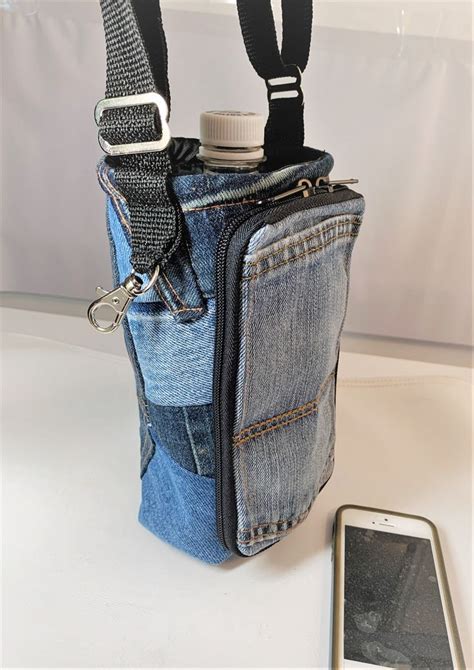 Water Bottle Carrier Recycled Denim Jeans Etsy In 2024 Water Bottle