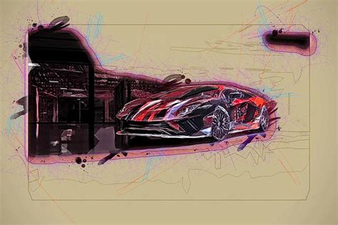 Drawing Lamborghini Aventador S 2021 Exterior Tuning Red Black