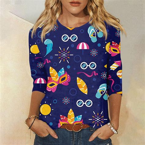 TQWQT Womens Mardi Gras Tops 3 4 Sleeve Crewneck Cute Shirts Casual