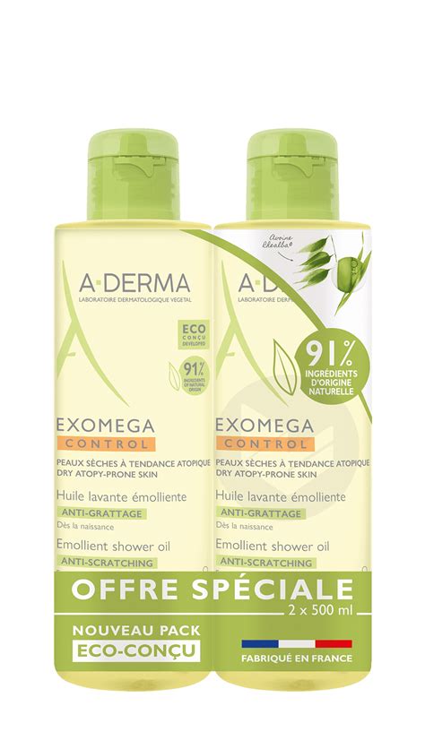 Huile lavante émolliente anti démangeaisons 2x500ml A Derma Exomega Control