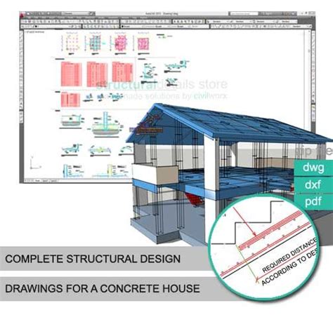 Complete Structural Design Drawings For A Reinforced Concrete House Concrete Roof Concrete