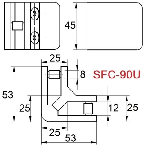 Uchwyt szkło szkło 90 SFC 90U 45X53 Okucia do szkła elementy