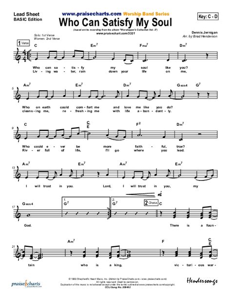 Who Can Satisfy My Soul Sheet Music Pdf Dennis Jernigan Praisecharts