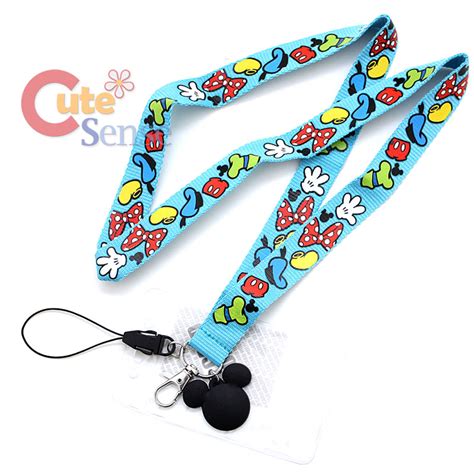 Disney Mickey Mouse Lanyard KeyChain With ID Pocket Mickey Charm