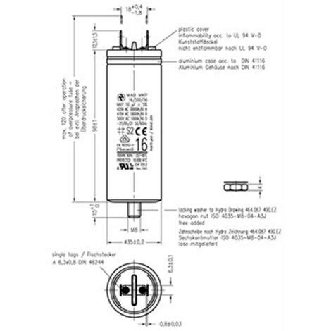 Hydra MKP500MAB 16uF 35x98 1 pc s Condensateur moteur MKP à enficher