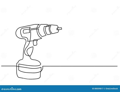 Ononderbroken Lijntekening Van Elektrische Boor Vector Illustratie