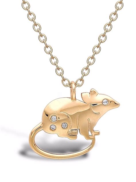 Pragnell 18kt Yellow Gold Zodiac Diamond Rat Pendant Necklace Gold