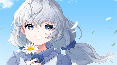 Download Wallpaper 1920x1080 Girl Smile Chamomile Flower Anime Full