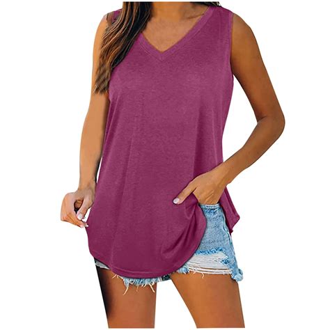 Annhoo Plus Size Tank Tops For Women Casual V Neck Sleeveless T Shirts