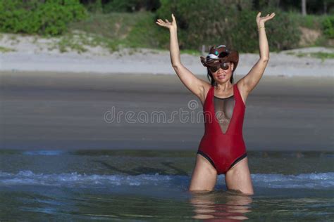 Woman With Bikini Blue Show Relax At The Beach Ban Stock Photo Image