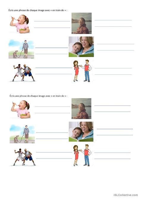 Exercises être en train de pratique English ESL worksheets pdf doc