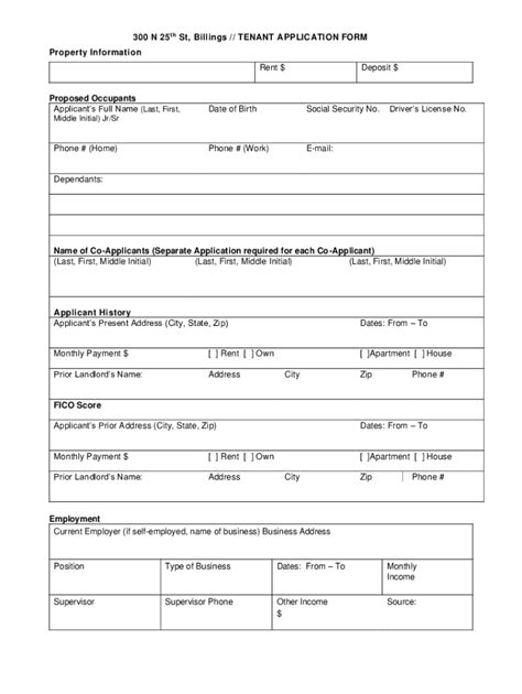 Fillable Online N Th St Billings Tenant Application Form