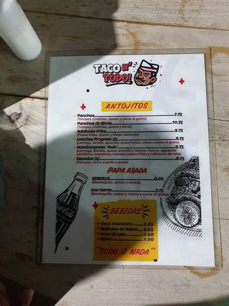 Menu At Taco N Todo Restaurant Mcallen