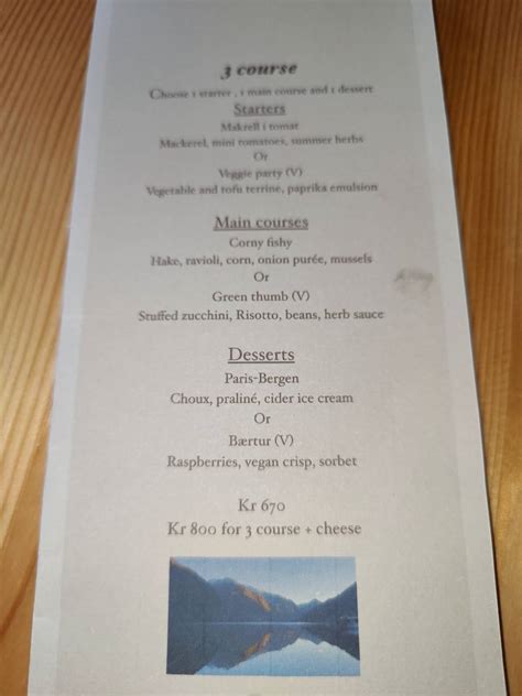 Menu at MOON restaurant, Bergen