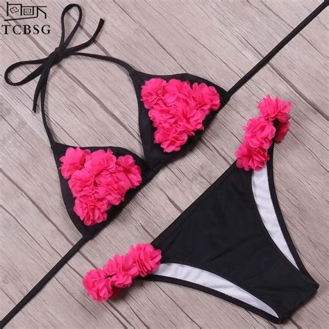 Tcbsg 2019 New Arrival Floral Sexy Bikinis Women Swimwear Padded Swimsuit Halter Top Bikini Set