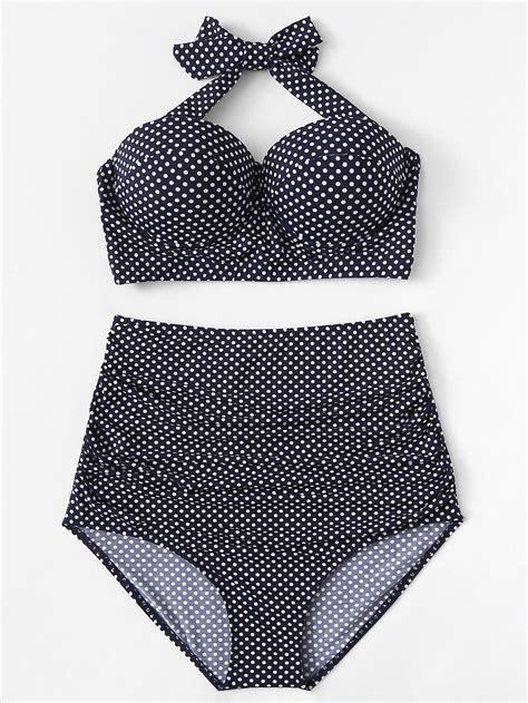 Plus Dot Print Self Tie Bikini Set Check Out This Plus Dot Print Self