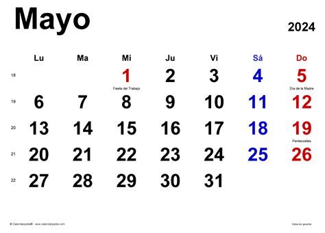 Calendario Mayo 2024 En Word Excel Y Pdf Calendarpedia