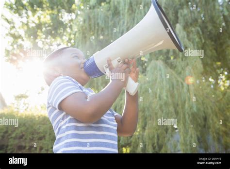 Boy Using A Megaphone Stock Photo Alamy