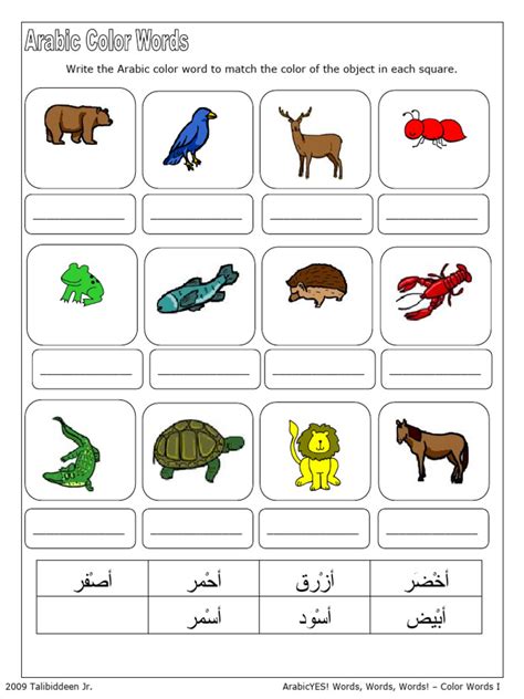 Arabic-Vocabulary Color Worksheet01 | PDF