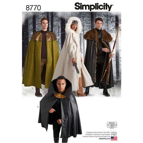 Simplicity Sewing Pattern 8770 Adult Unisex Costume Cosplay Cloaks