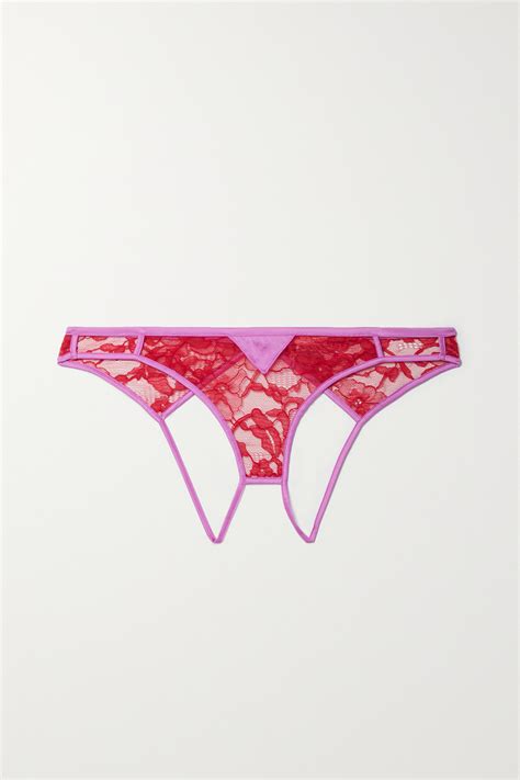 Fleur Du Mal Magnolia Lace Ouvert Panty In Red Modesens