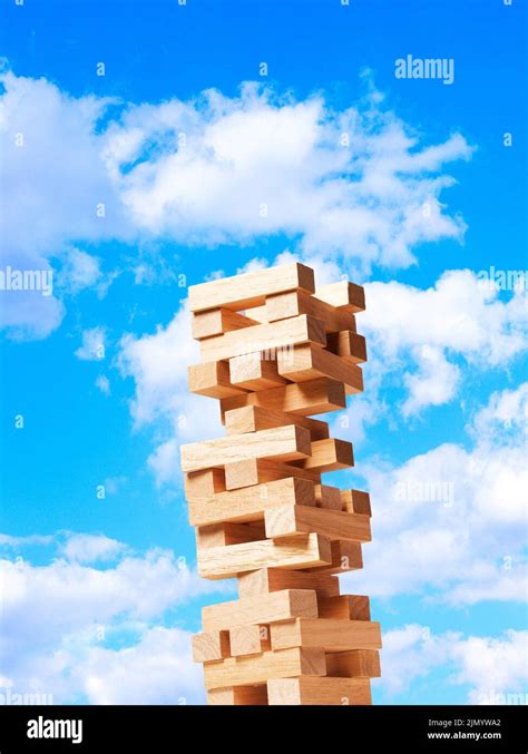 Jenga With Sky Background Stock Photo Alamy