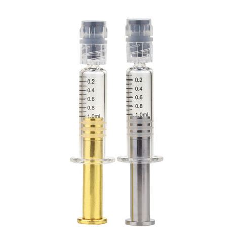 Thick Oil 1ml Gold Metal Plunger Luer Lock Glass Syringe With Logo 1