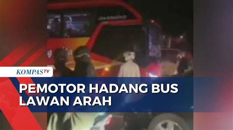 Viral Aksi Berani Pemotor Hadang Bus Lawan Arah Di Lamongan Youtube