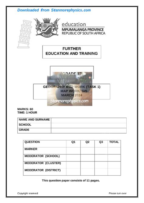 MP Geography Grade 12 Mapwork TASK 1 March 2024 QP Only Studocu