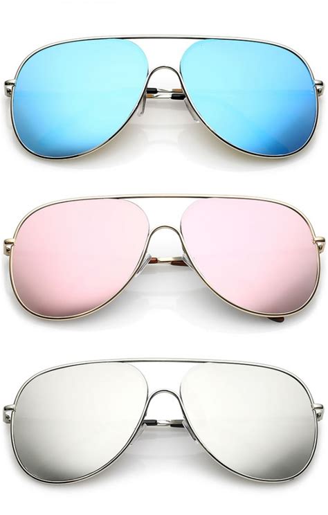 Oversize Metal Semi Rimless Teardrop Mirrored Flat Lens Aviator