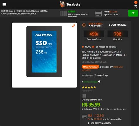 SSD Hikvision E 100 256GB SATA III Leitura 560MBs e Gravação 510MBs