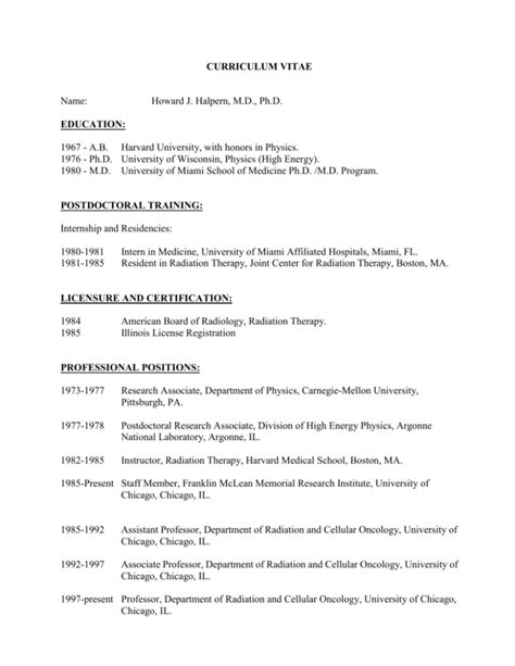 Curriculum Vitae Radiation And Cellular Oncology