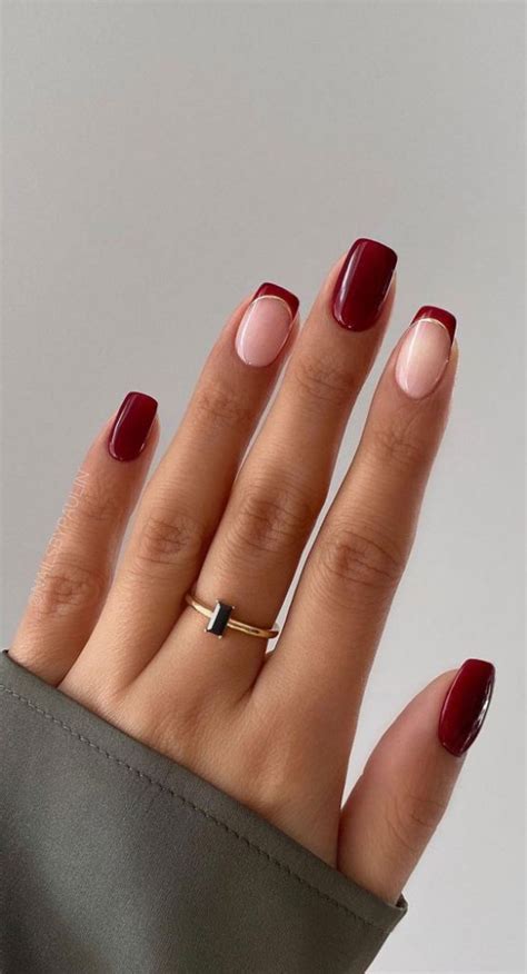 Festive Holiday Nail Designs Ideas Gold Red French Square Nails