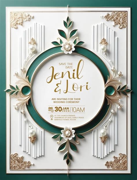 Premium PSD Emerald Green And Gold Wedding Invitation Greeting Cards