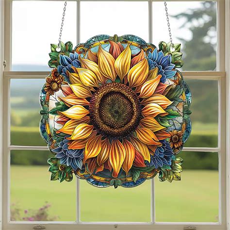 Stained Glass Sunflower Window Hanging Sunflower Suncatcher For Window