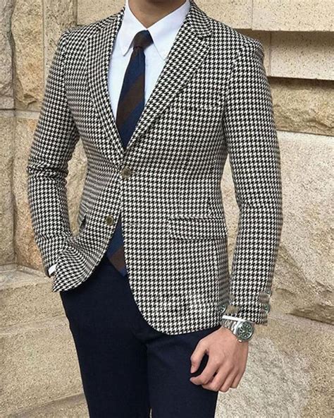 Houndstooth Suit Men For Groomsmen Wedding Men Outfits 2 Pieces Jacket Casual Blazer For Men