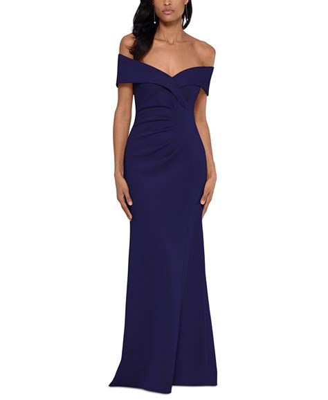 Xscape Off The Shoulder Ruched Gown Macys