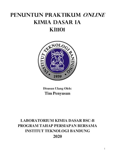 PDF PENUNTUN PRAKTIKUM ONLINE KIMIA DASAR IA KI1101labkidas Chem Itb