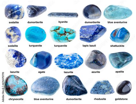 Set Of Various Tumbled Blue Stones With Names Stock Photo Adobe Stock