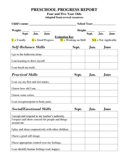 Preschool Progress Report Comments Examples